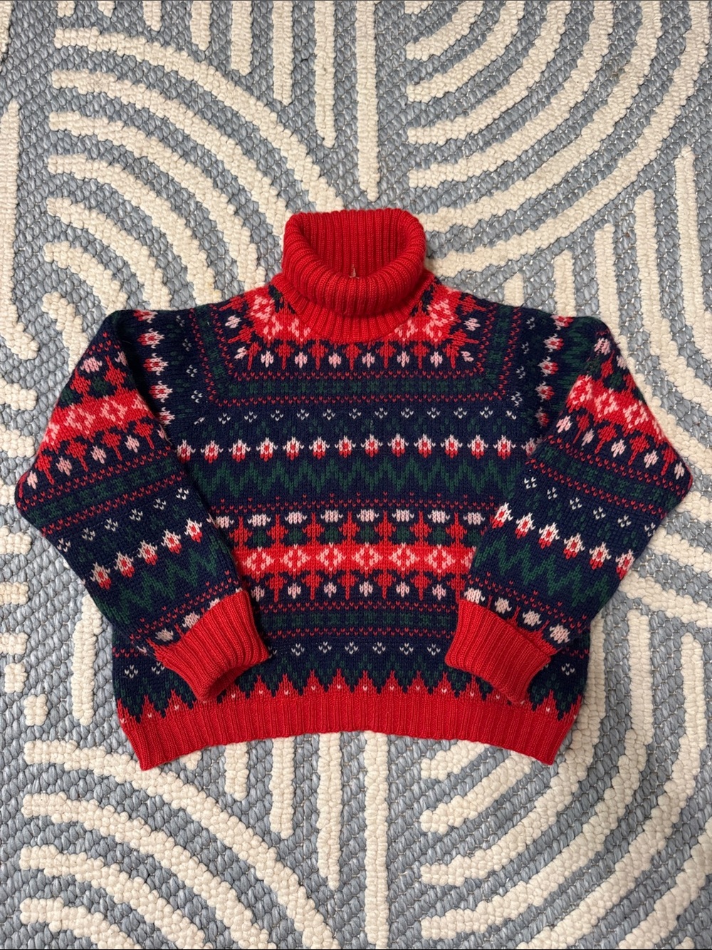 Vintage Kids Fair Isle Nordic Turtleneck Sweater Size 6